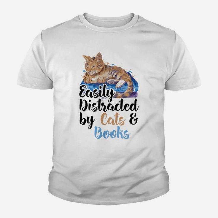 Easily Distracted By Cats And Books For Cat Lovers Youth T-shirt