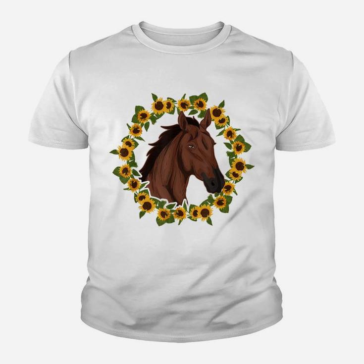 Equestrian Sunflower Horse Riding Animal Yellow Flower Horse Youth T-shirt