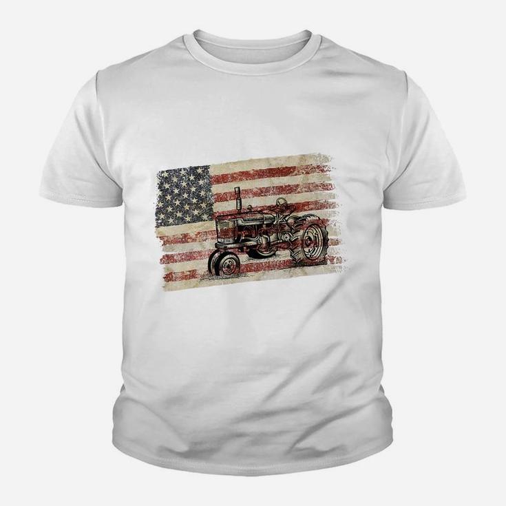 Farming Patriotic American Usa Flag Antique Tractor Youth T-shirt