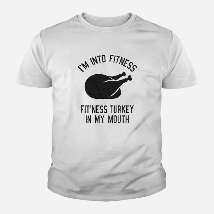 Fitness Turkey In My Mouth Funny Thanksgiving Thankful Graphic Youth T-shirt
