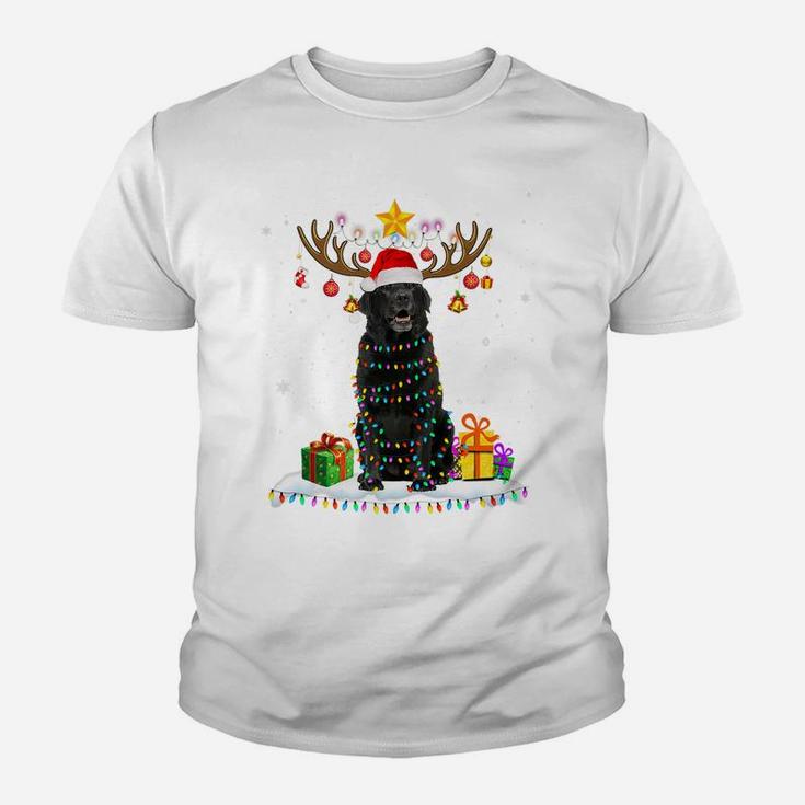 Funny Black Lab Dog Christmas Tee Reindeer Christmas Lights Youth T-shirt