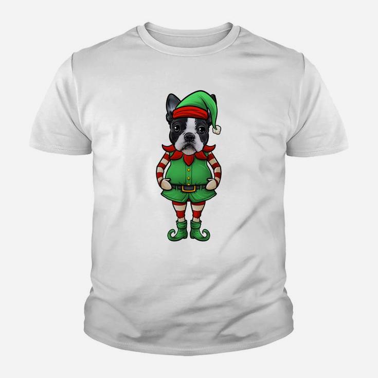 Funny Christmas Elf Boston Terrier Dog Sweatshirt Youth T-shirt