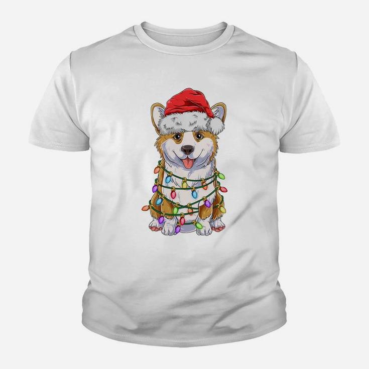 Funny Corgi Christmas Tree Lights Gift Santa Hat Dog Lover Sweatshirt Youth T-shirt