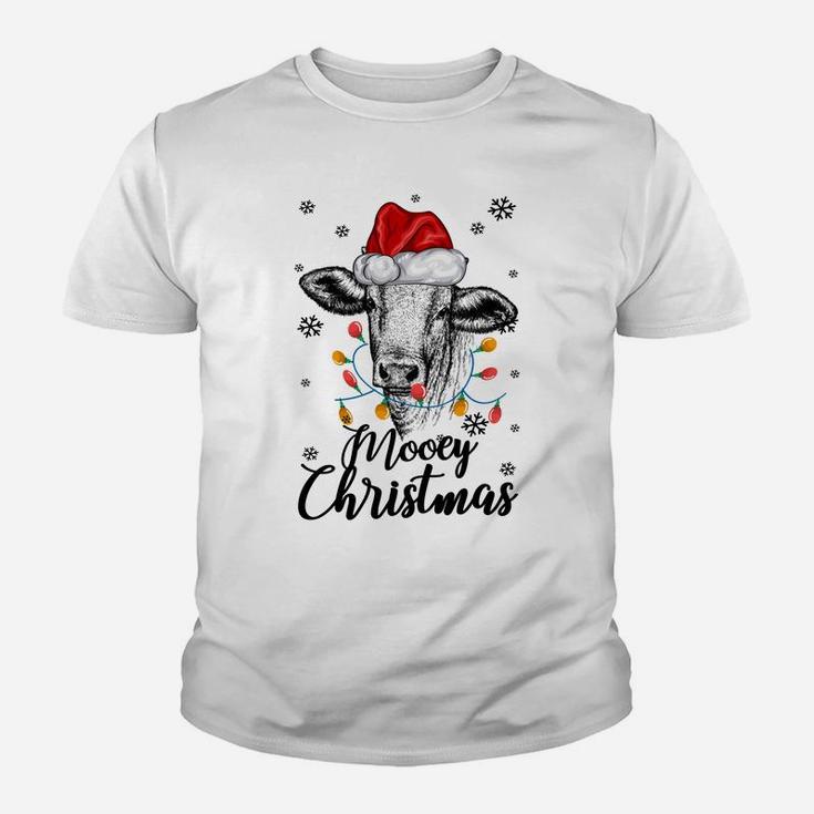 Funny Cow With Santa Hat Mooey Christmas Lights Gift Heifers Sweatshirt Youth T-shirt