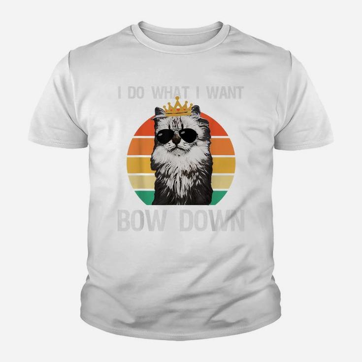 Funny I Do What I Want Bow Down Vintage Cat Lovers Youth T-shirt
