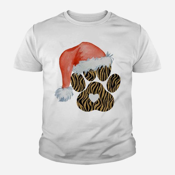 Funny Santa Hat Dog Cat Paw Print Tshirt Christmas Clothes Youth T-shirt