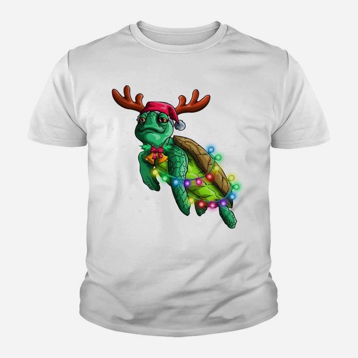 Funny Sea Turtle Christmas Lights Santa Hat Turtle Xmas Gift Sweatshirt Youth T-shirt