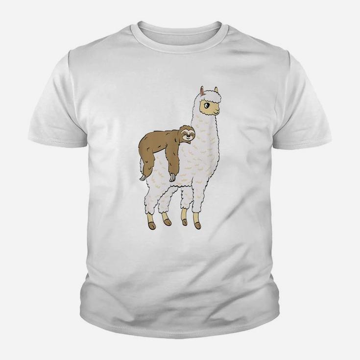 Funny Sloth On Alpaca Llama Taking A Nap  Gift Animal Youth T-shirt