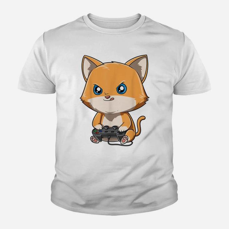 Gaming Cat Gamer Cat Playing Video Games Cat Lovers Youth T-shirt
