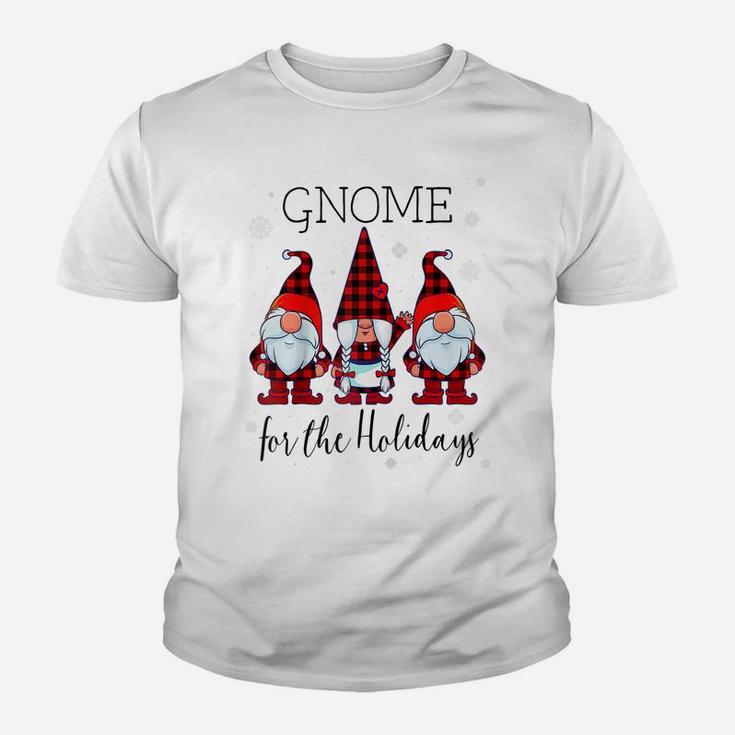 Gnome For The Holidays Buffalo Plaid 3 Gnomes Christmas Xmas Raglan Baseball Tee Youth T-shirt