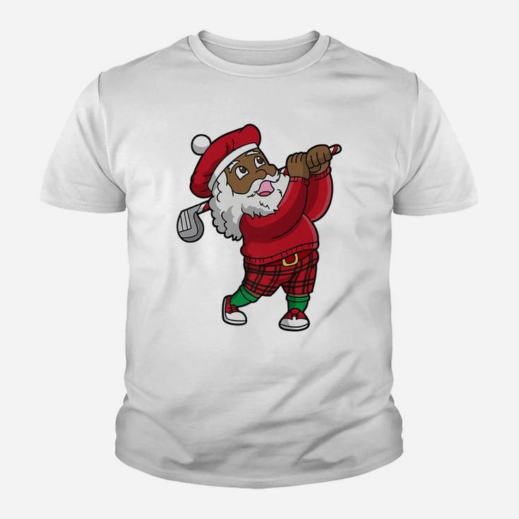Golf African American Santa Claus Golfer Christmas Golfing Youth T-shirt