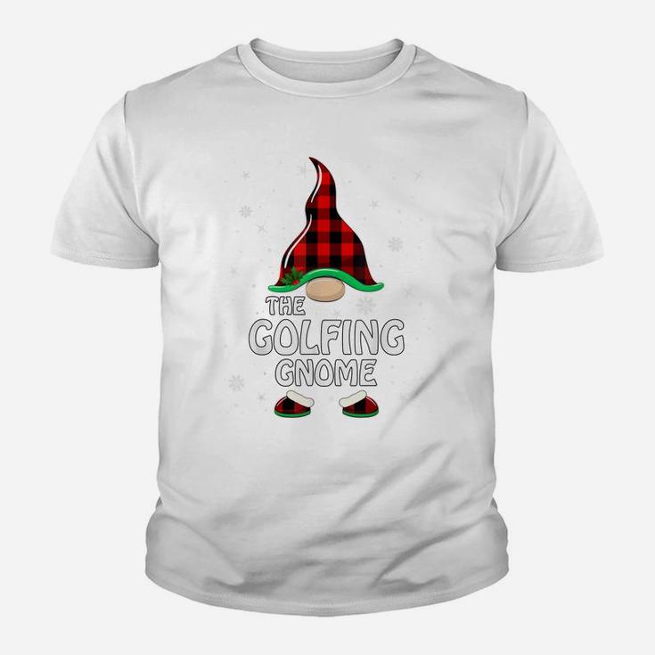 Golfing Gnome Buffalo Plaid Matching Family Christmas Pajama Youth T-shirt