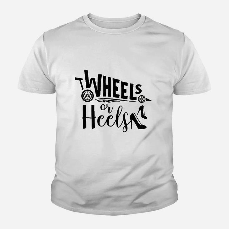 Heels Or Wheels Gender Reveal For Mom Dad Party Shower Youth T-shirt