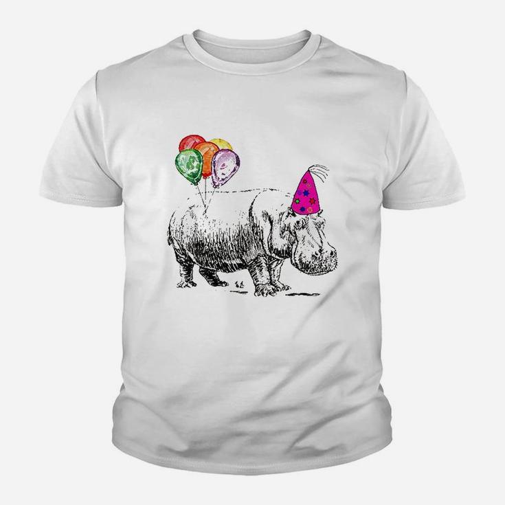 Hippo Wearing A Birthday Hat With Party Balloons Par Youth T-shirt