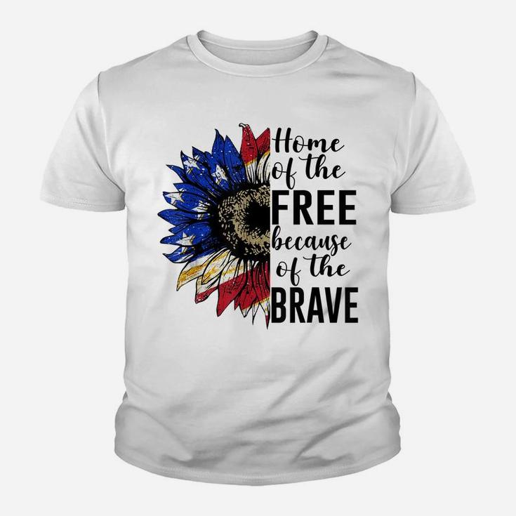 Home Of The Free Because Of The Brave Patriotic Flower Youth T-shirt