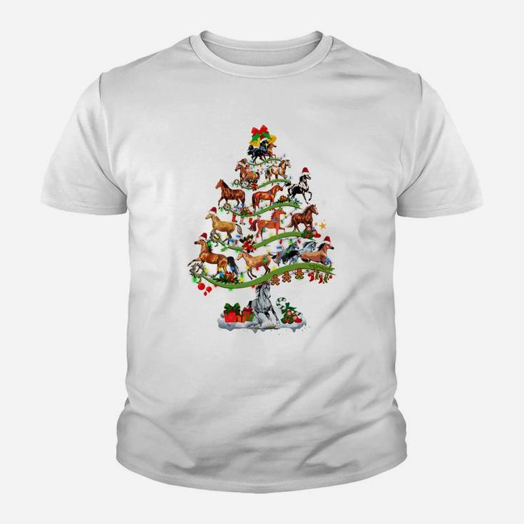 Horse Tree Christmas Candy Cane Gift Ornament Youth T-shirt