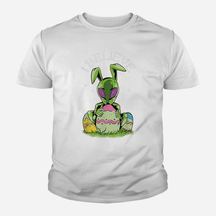 I Believe Bunny Rabbit Alien Easter Egg Hunting Funny Youth T-shirt