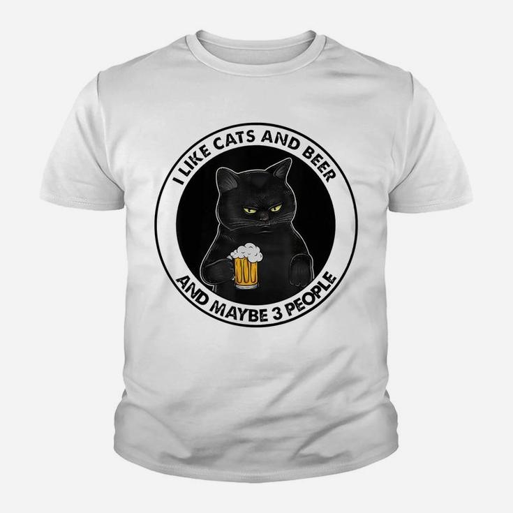 I Like Beer My Cat And Maybe 3 People Cat Lovers Youth T-shirt