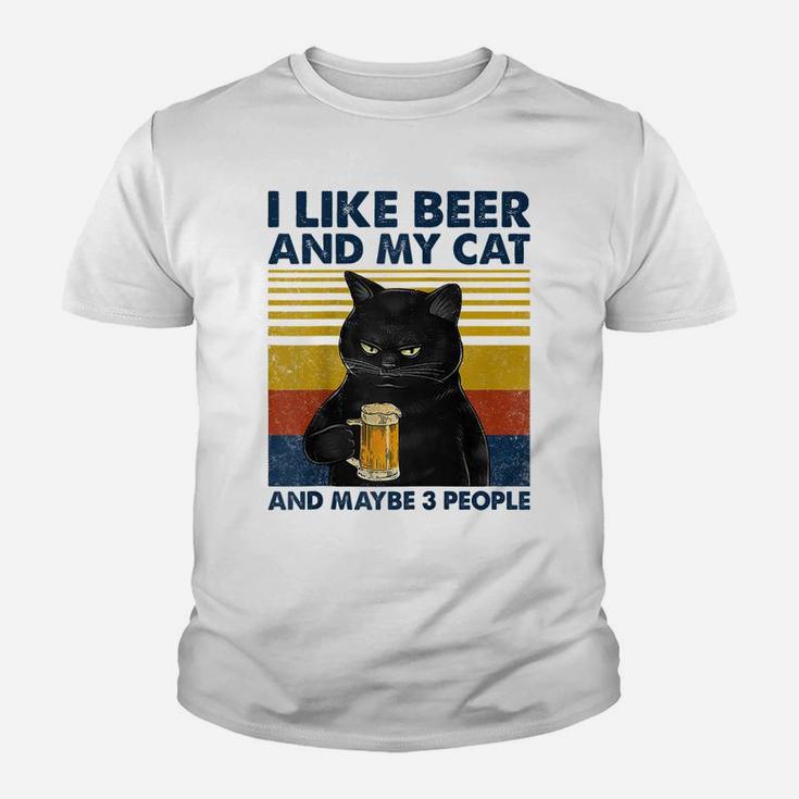 I Like Beer My Cat And Maybe 3 People Funny Cat Lovers Gift Raglan Baseball Tee Youth T-shirt