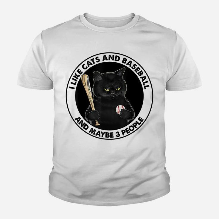 I Like Cats And Baseball And Maybe 3 People Black Cat Youth T-shirt