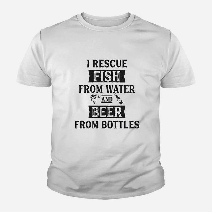 I Rescue Fish From Water And Beer From Bottles Funny Fishing Drinking Youth T-shirt