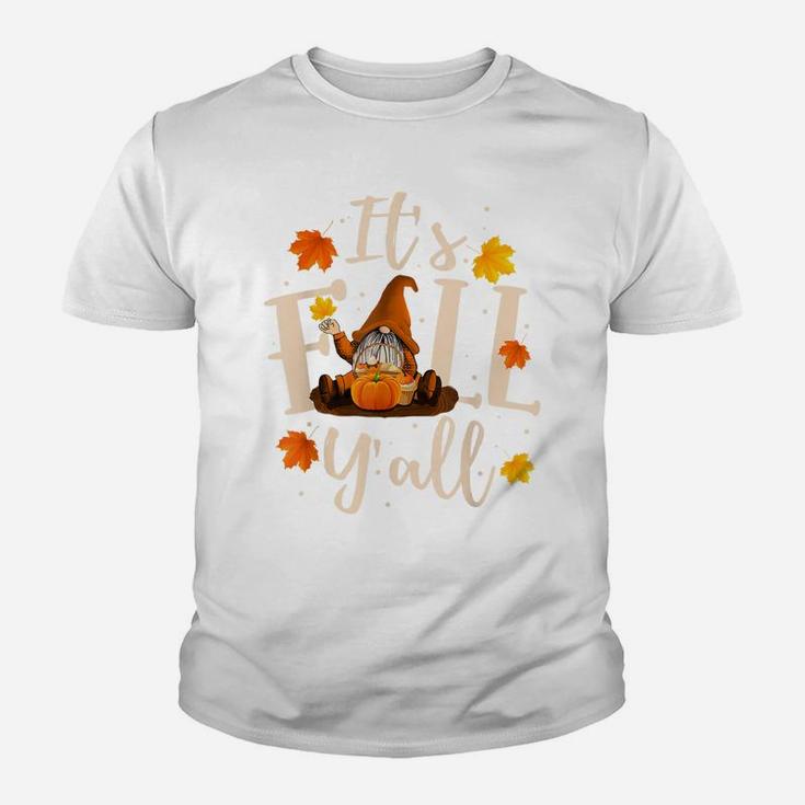 It's Fall Y'all Cute Gnomes Pumpkin Autumn Tree Fall Leaves Youth T-shirt