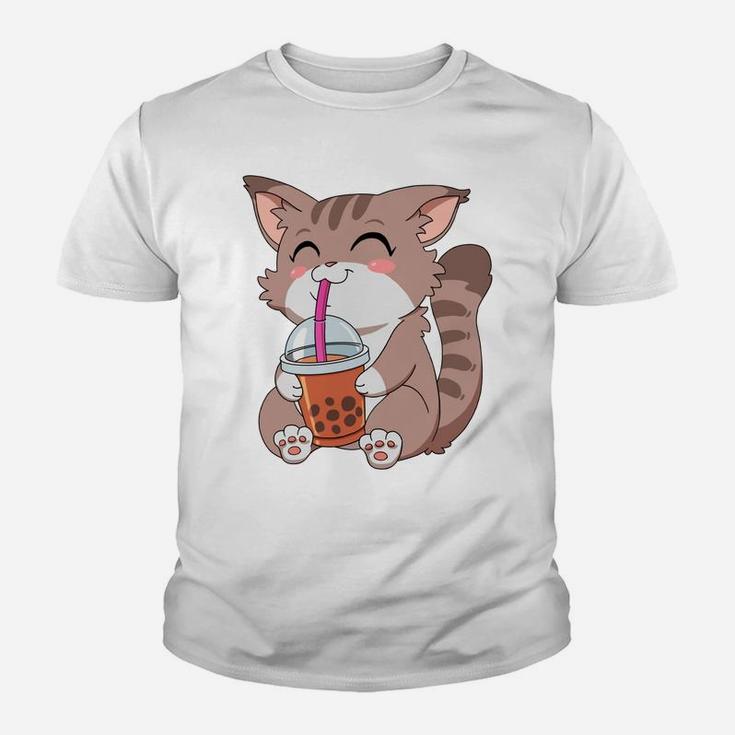 Japanese Kawaii Anime Cat Boba Tea Youth T-shirt