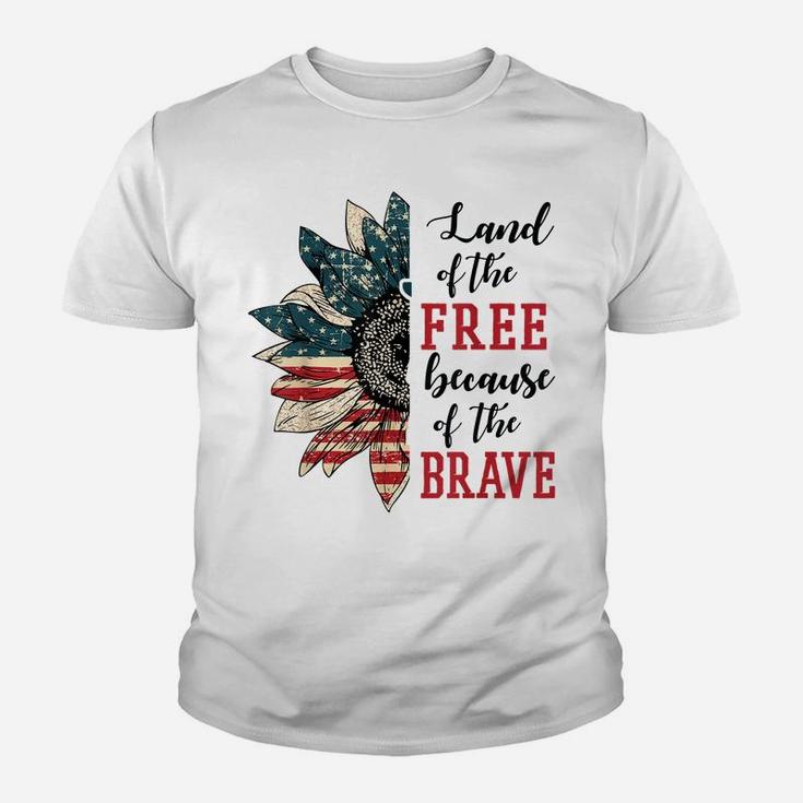 Land Of The Free Because Of The Brave Patriotic Flower Youth T-shirt