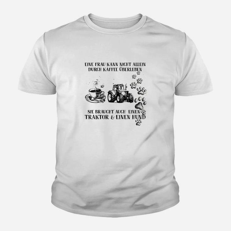 Landwirtschaft Kinder Tshirt für Frauen, Kaffee, Traktor & Hund Motiv