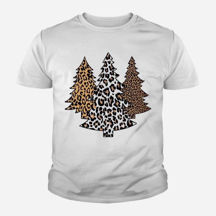 Leopard Christmas Trees Cheetah Animal Print Holiday Youth T-shirt
