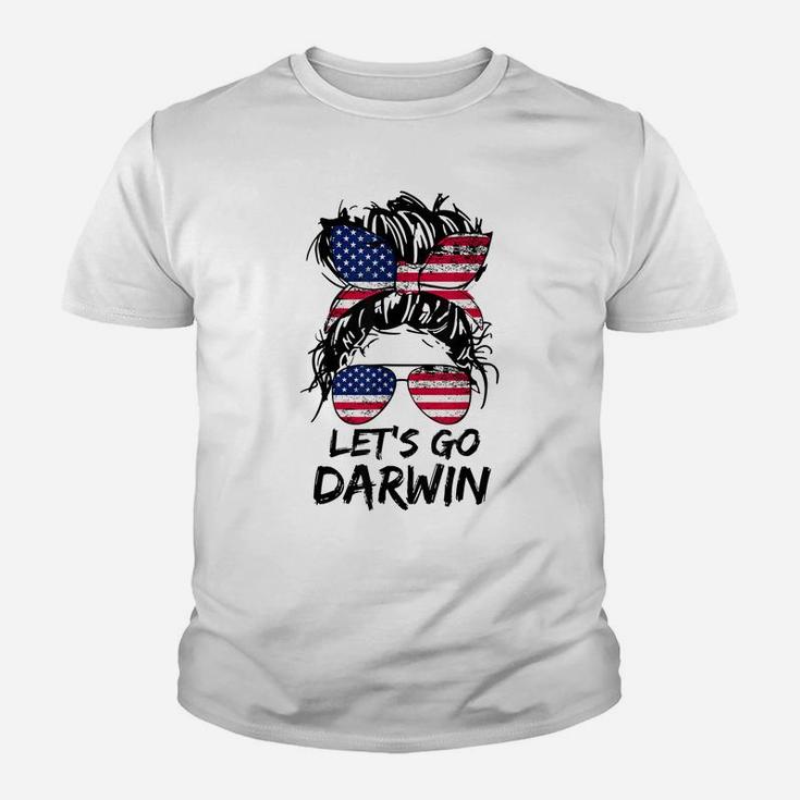 Lets Go Darwin, Let’S Go Darwin Messy Bun America Flag Youth T-shirt