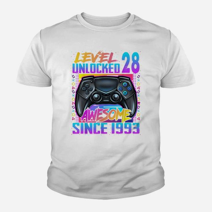 Level 28 Unlocked Awesome Since 1993 28Th Birthday Gaming Youth T-shirt