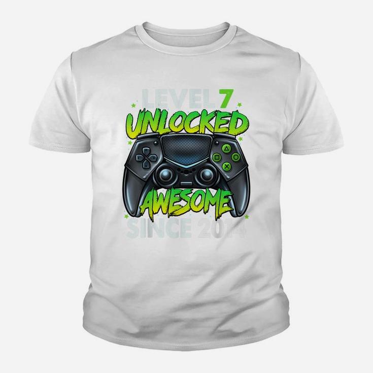 Level 7 Unlocked Awesome Since 2014 7Th Birthday Gaming Youth T-shirt