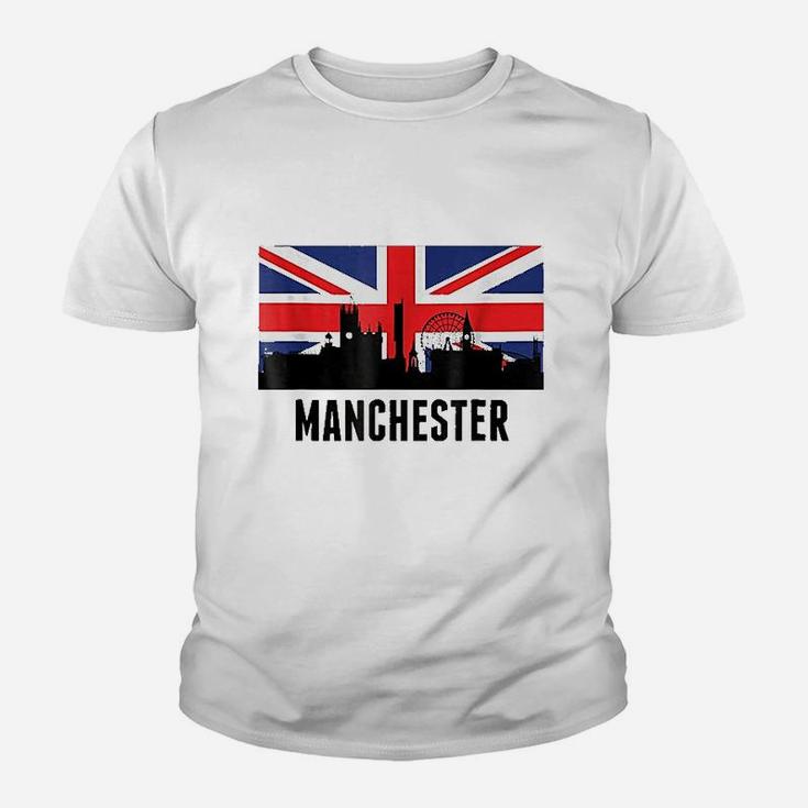 Manchester England Cityscape Skyline British Flag Youth T-shirt