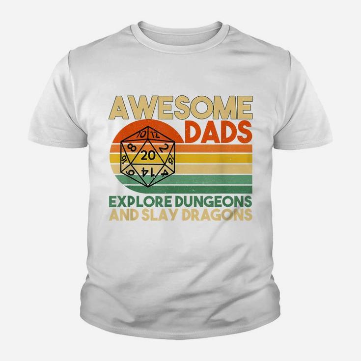 Mens Awesome Dads Explore Dungeons Dm Rpg Dice Dragon Gift Youth T-shirt
