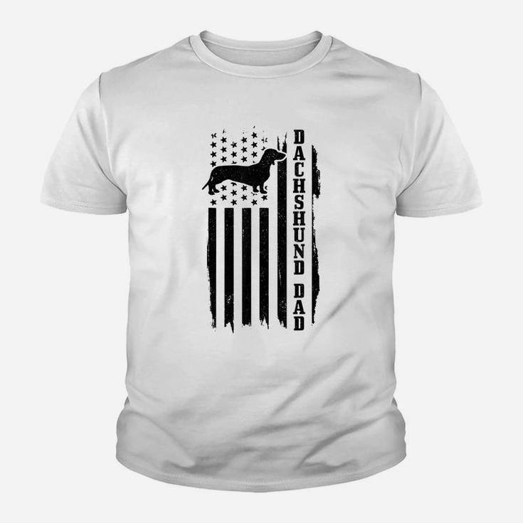 Mens Dachshund Dad Vintage American Flag Patriotic Weiner Dog Youth T-shirt