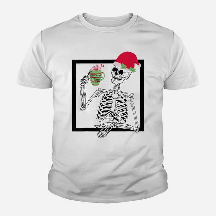 Merry Christmas Funny Santa Hat Christmas Drink Skeleton Youth T-shirt