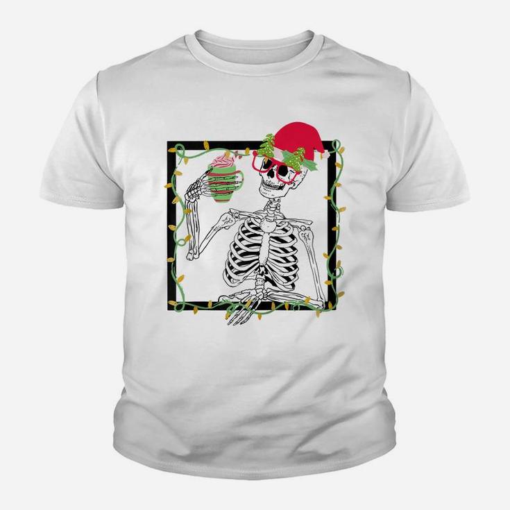 Merry Christmas Funny Santa Hat Christmas Drink Skeleton Zip Hoodie Youth T-shirt