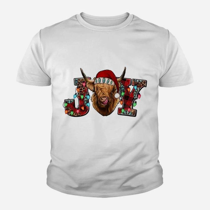 Merry Christmas Joy Heifer Dairy Cow Santa Cow Buffalo Plaid Sweatshirt Youth T-shirt