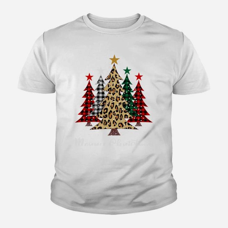 Merry Christmas Trees With Buffalo Plaid & Leopard Design Youth T-shirt
