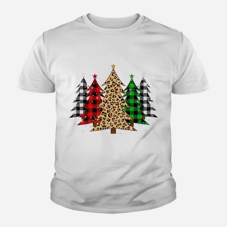 Merry Christmas Trees With Leopard & Plaid Print Youth T-shirt