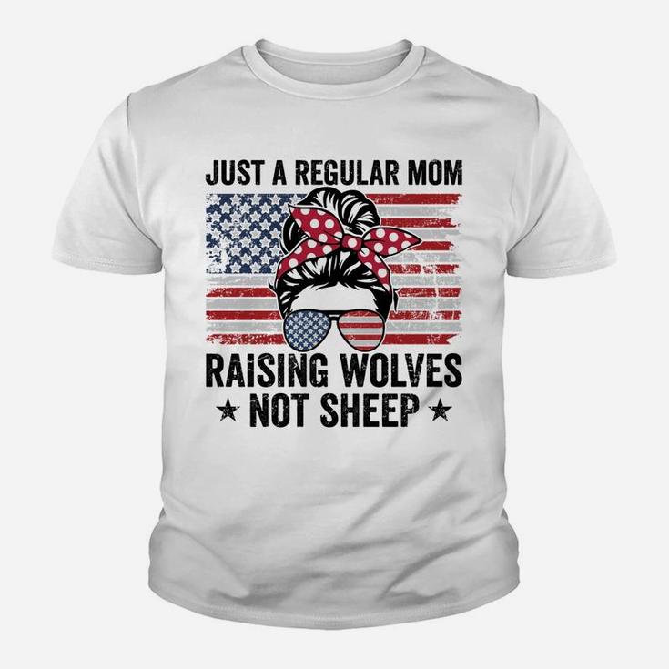 Messy Bun Just A Regular Mom Raising Wolves Not Sheep Women Youth T-shirt