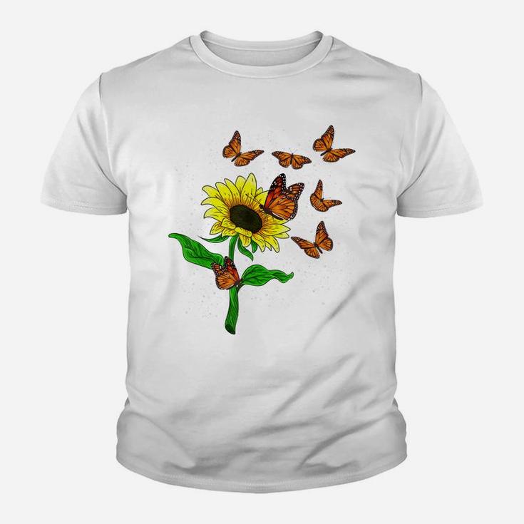 Nature Yellow Flower Blossom Butterfly Floral Sunflower Youth T-shirt