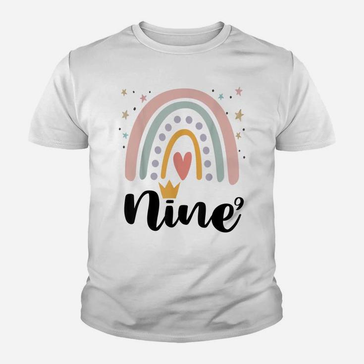 Nine Year Birthday Rainbow Party Family 9 Year Old Youth T-shirt