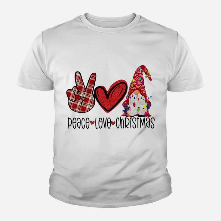 Peace Love Christmas Cute Xmas Gnome Plaids Family Pajama Youth T-shirt