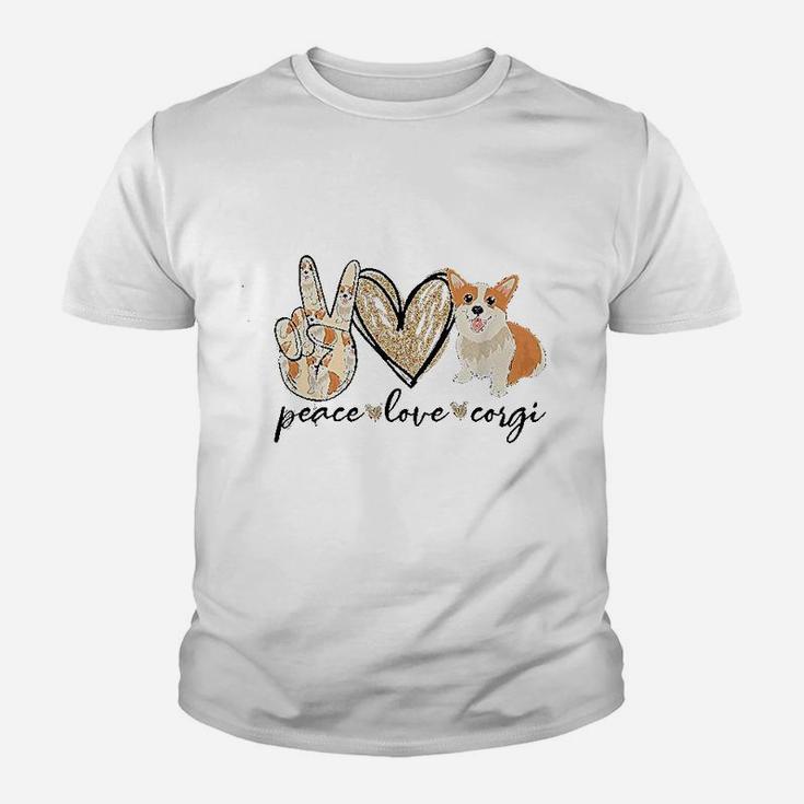 Peace Love Corgi Funny Dog Mom Mother Day Gift Corgi Lover Youth T-shirt