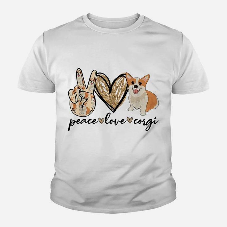 Peace Love Corgi Funny Dog Mom Mother's Day Gift Corgi Lover Youth T-shirt