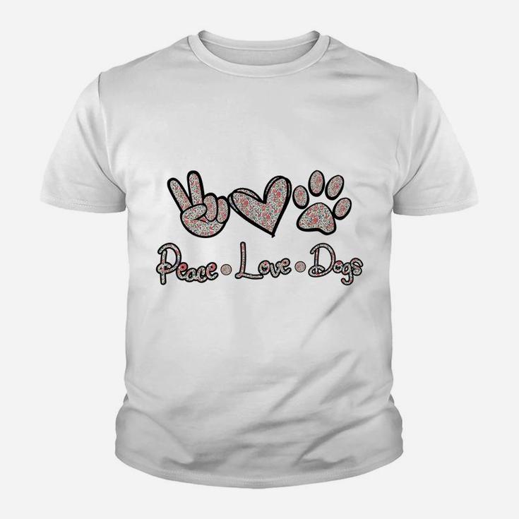 Peace Love Dogs Flowers Lover Puppy Paw Dog Funny Dog Lover Youth T-shirt