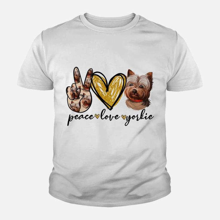 Peace Love Yorkie Dog Lovers Yorkshire Terrier Dad Mom Gift Youth T-shirt