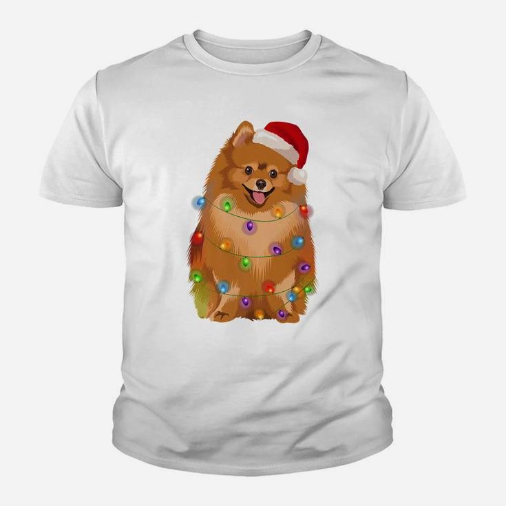 Pomeranian Christmas Lights Xmas Pom Dog Lover Youth T-shirt